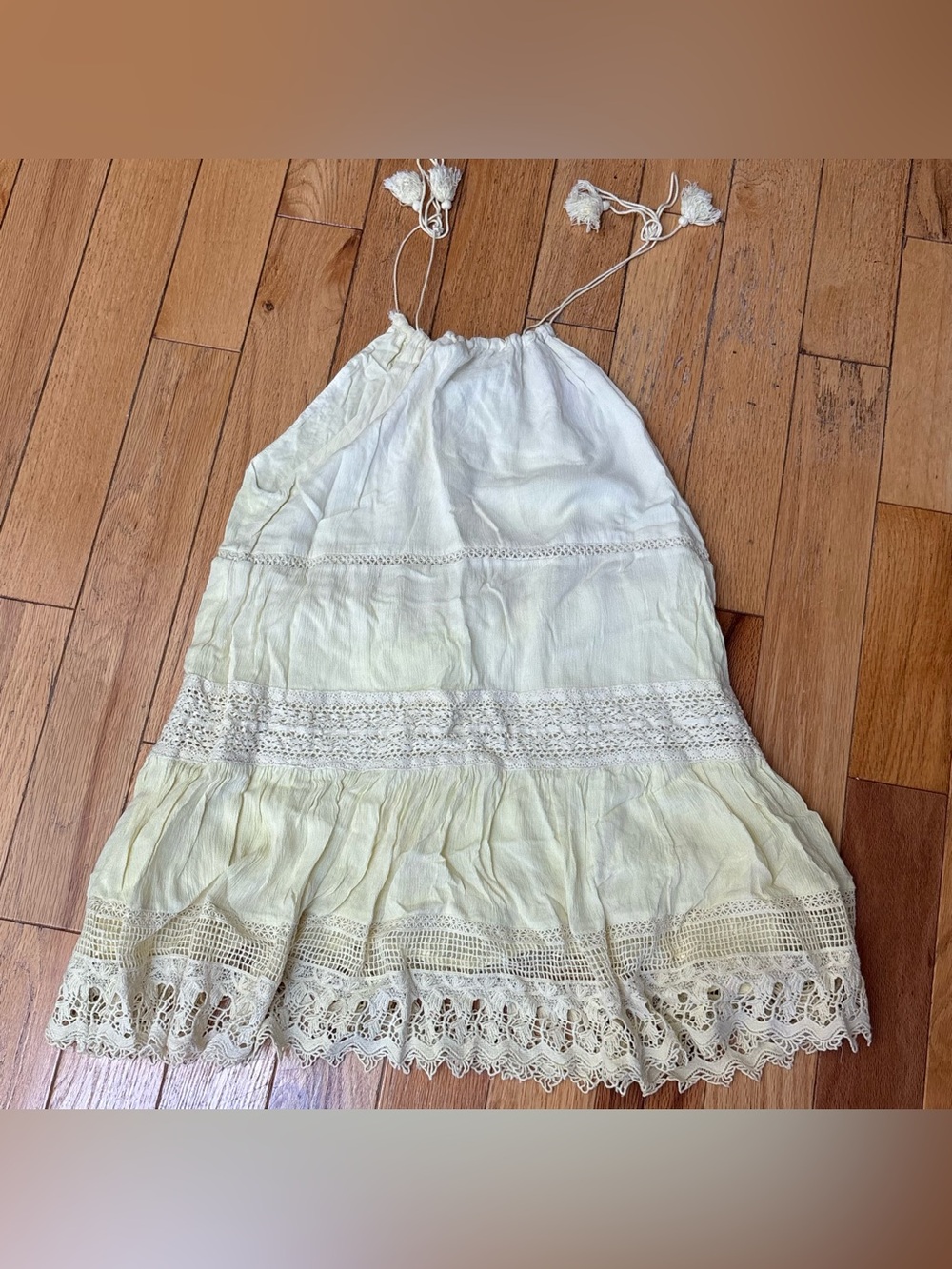 Kimchi Yellow Ombré Lace-Trim Halter Dress